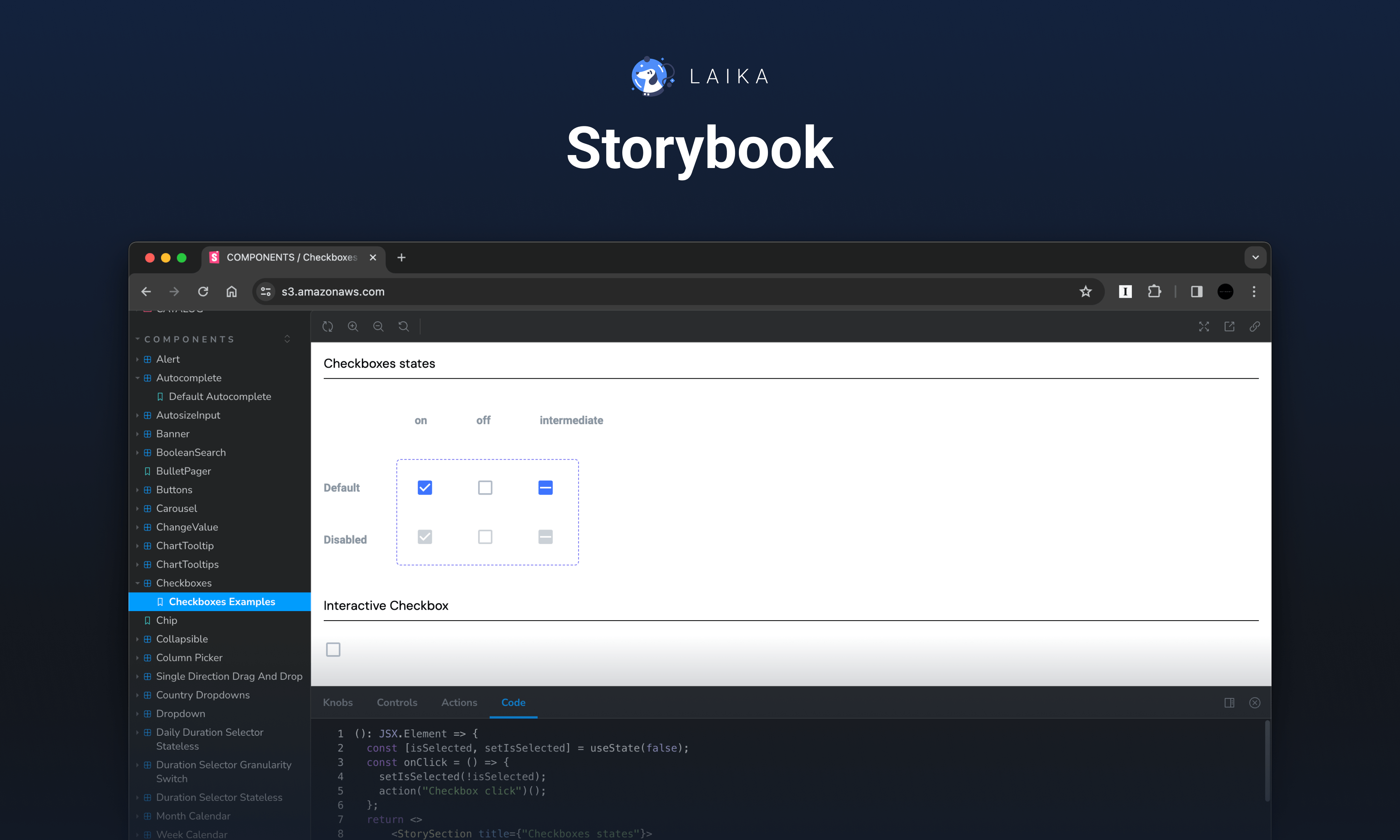 Preview of the Storybook with Laika code