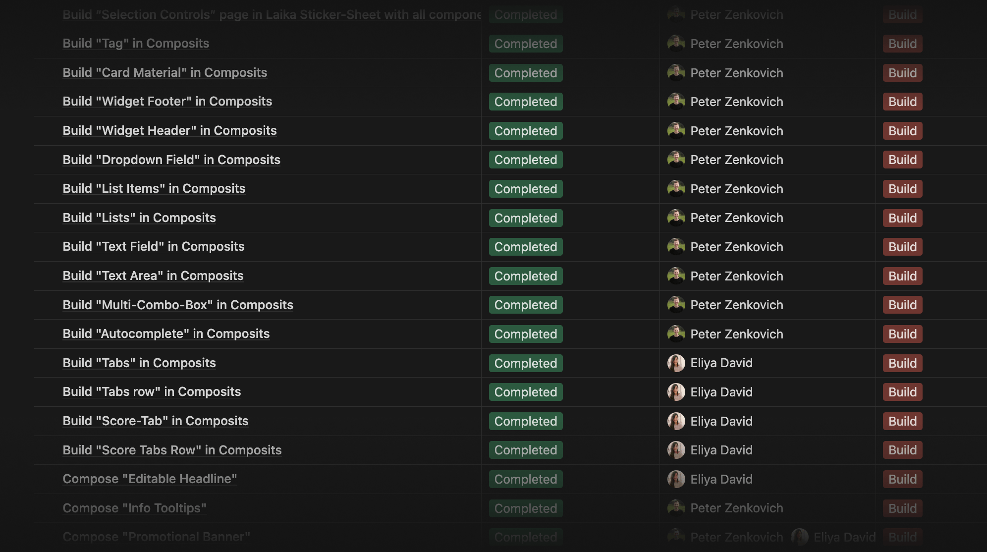 Notion table with components